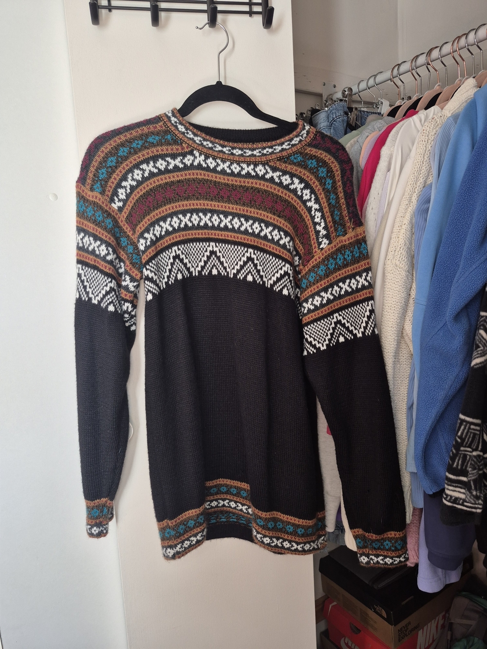 Black Fair Isle Crewneck Sweater with Multicolor Yoke